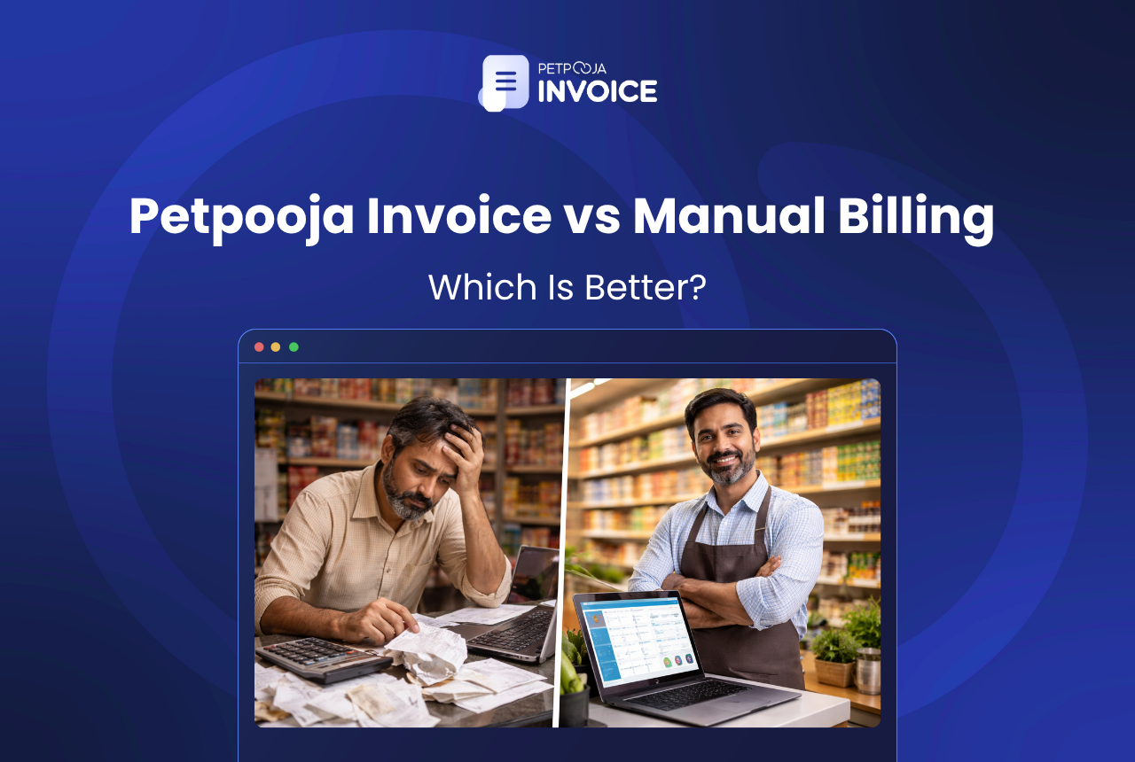 petpooja invoice vs manual billing this featured image shows wich is better for retail business"petpooja invoice vs manual billing"